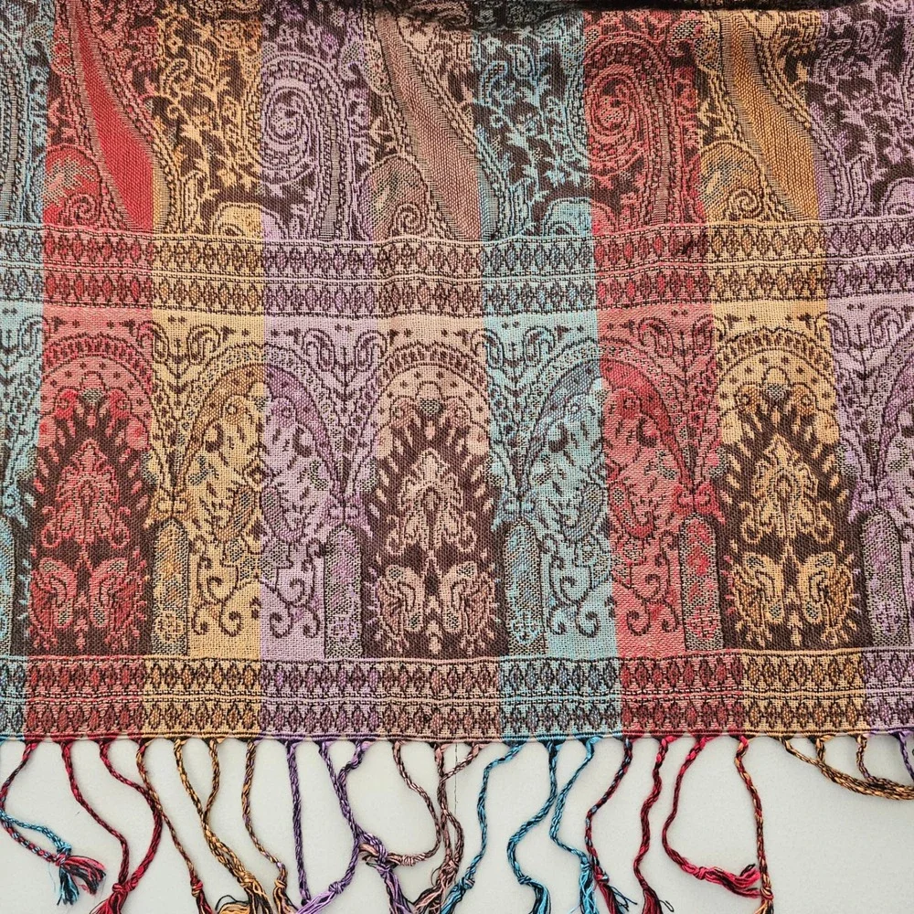 Pashmina Cashmere Silk Scarf Paisley Fringe Shawl 70x28 Arsty Old Money Evening